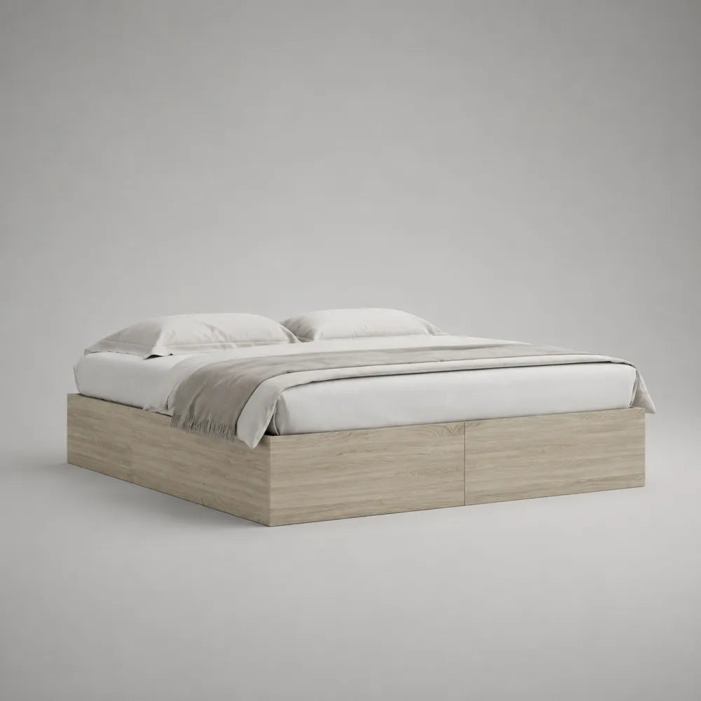 Lit double cadre de lit en MDF effet chêne clair beige 160 x 200 cm