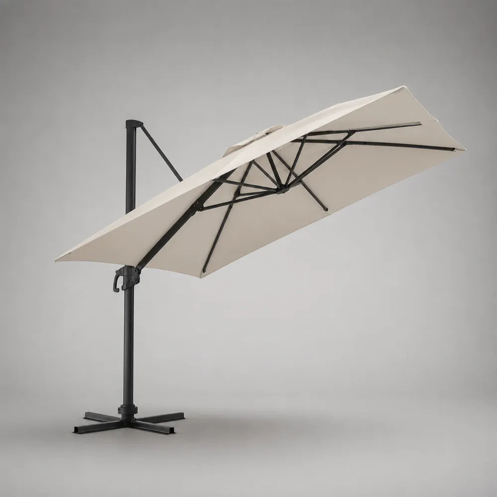 Parasol déporté de jardin carré en polyester et aluminium écru 300 x 300 cm