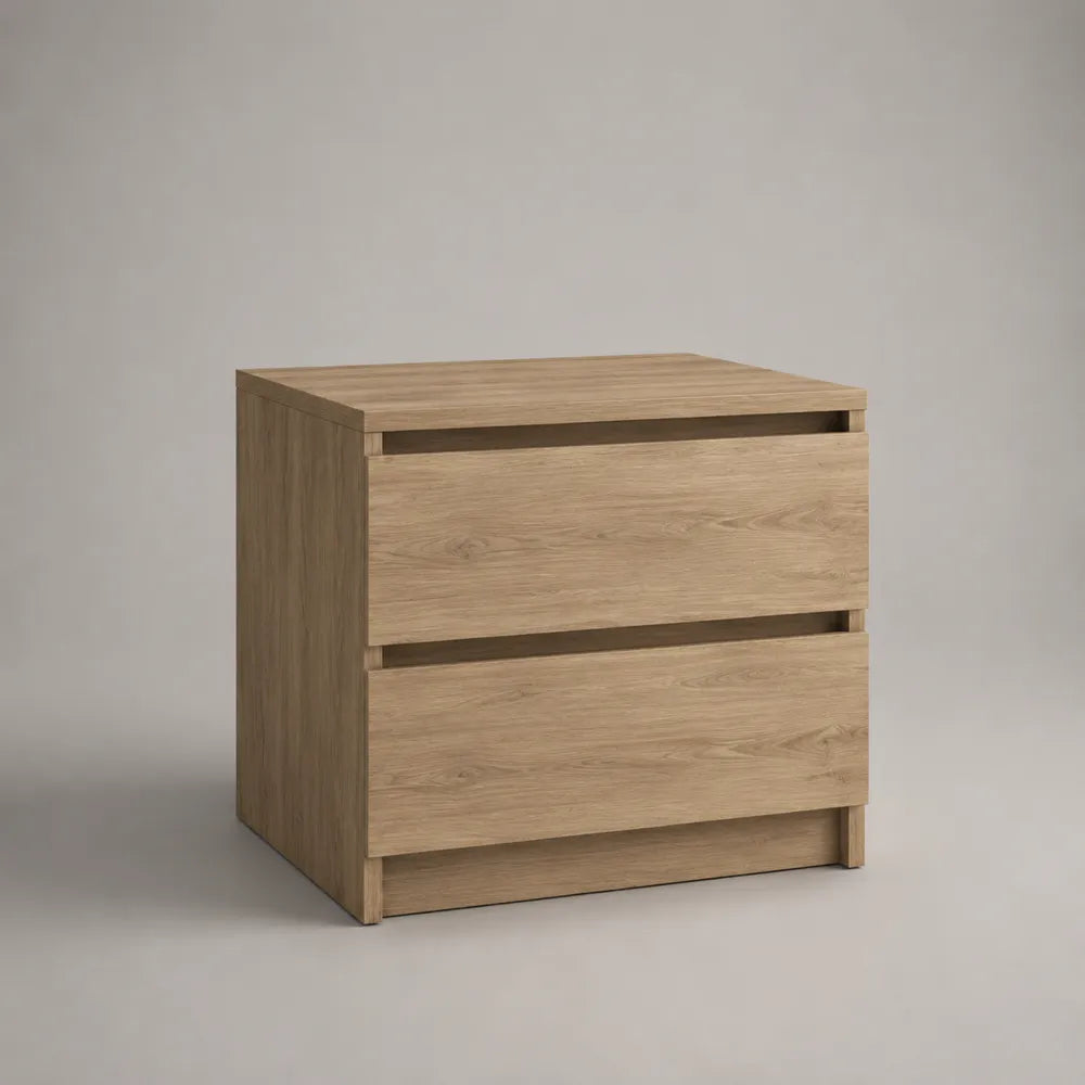 Table de chevet 60 x 40 x 45 cm MDF effet chêne naturel avec deux tiroirs
