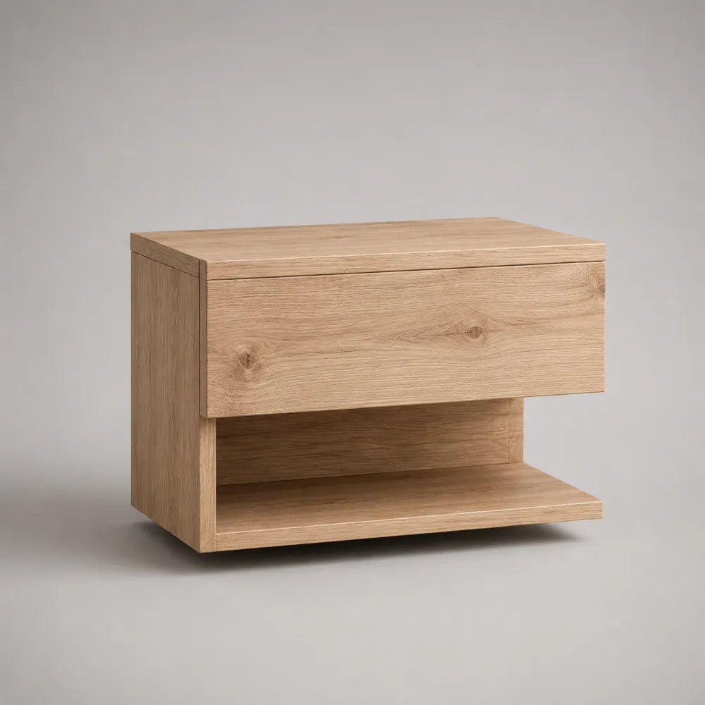Table de chevet 60 x 40 x 45 cm MDF effet chêne naturel avec tiroir et niche ouverte