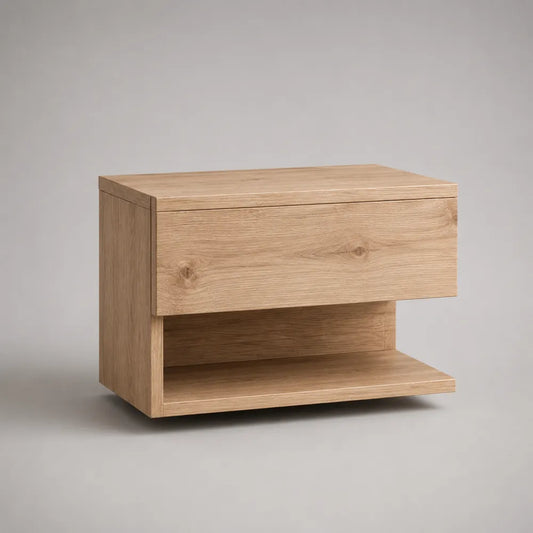 Table de chevet 60 x 40 x 45 cm MDF effet chêne naturel avec tiroir et niche ouverte