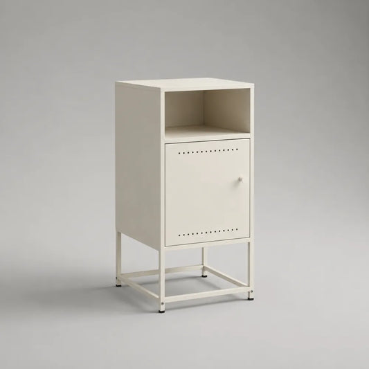 Table de chevet 40x35x70 cm en MDF blanc avec rangement rectangulaire