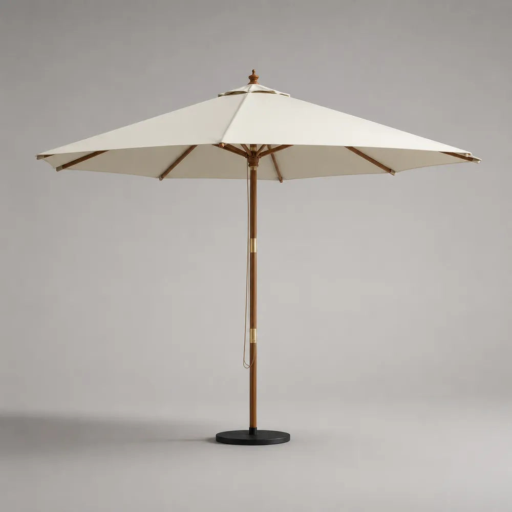 Parasol de jardin rond en polyester écru avec mât en bois diamètre 300 cm