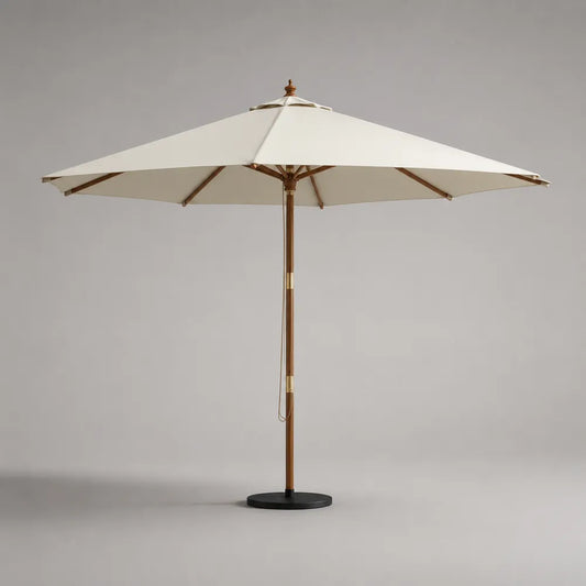 Parasol de jardin rond en polyester écru avec mât en bois diamètre 300 cm