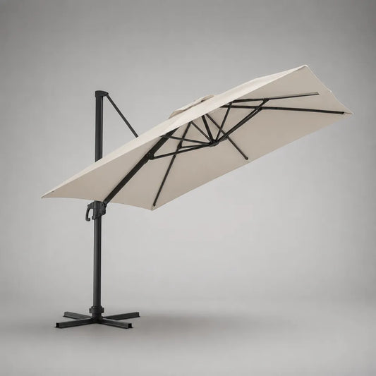 Parasol déporté de jardin carré en polyester et aluminium écru 300 x 300 cm